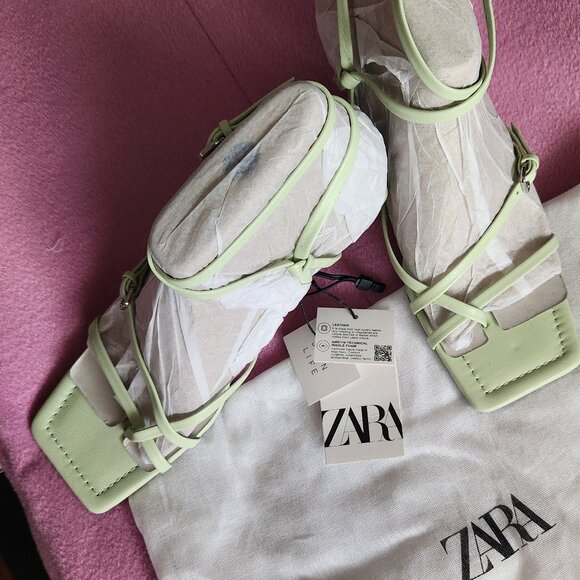 NWT Zara Strappy Heleed Leather Sandals - Picture 9 of 9